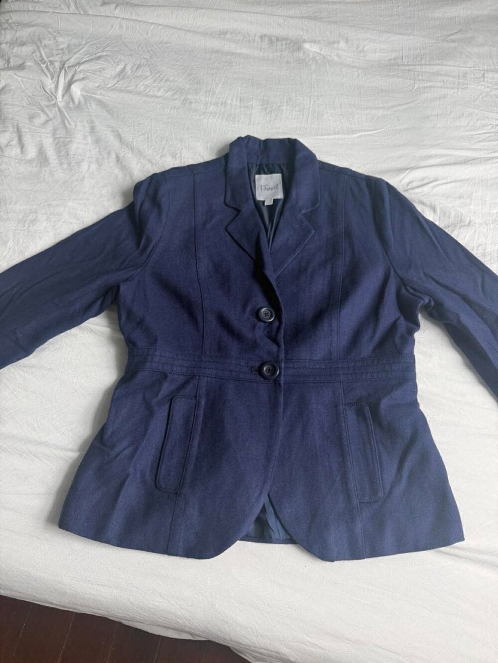 Fossil Navy Wool Blend Fitted Blazer Tailored Cinched Waist Size M